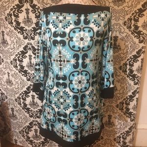 Blue, Black, White and Tan Dress